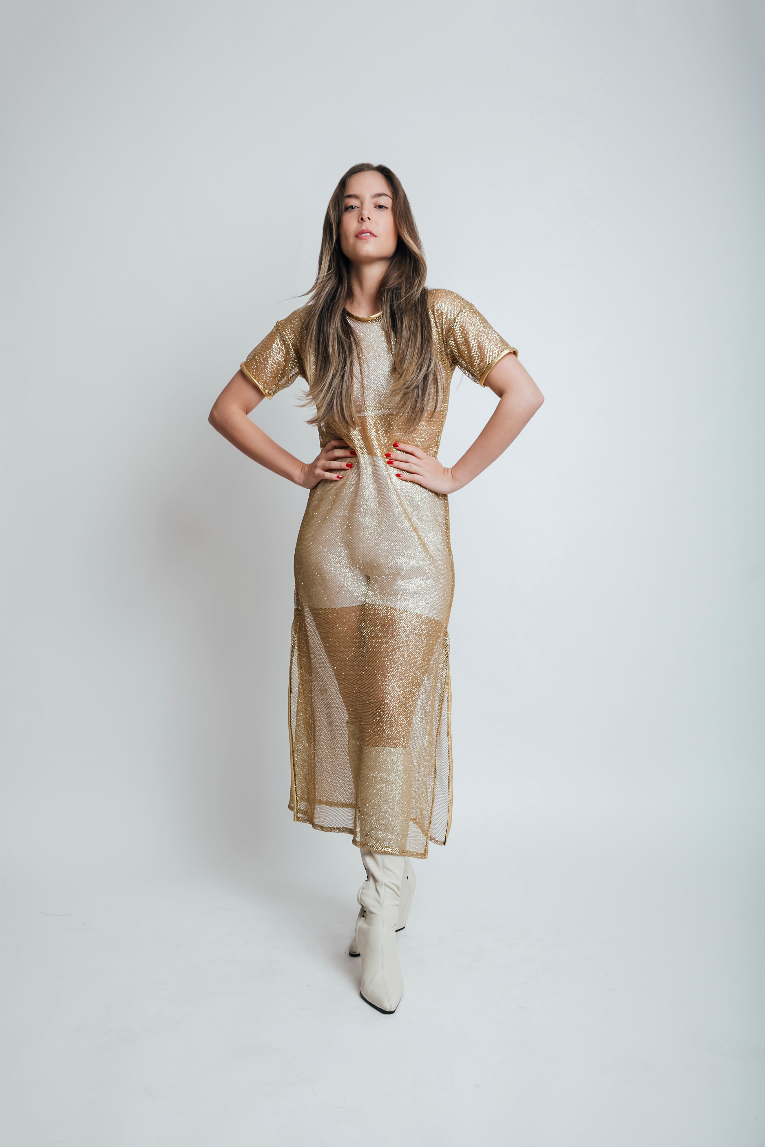 VESTIDO RED BRILLOS DORADO