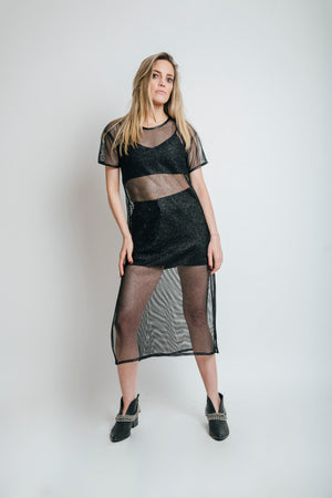 VESTIDO DE RED BRILLOS NEGRO
